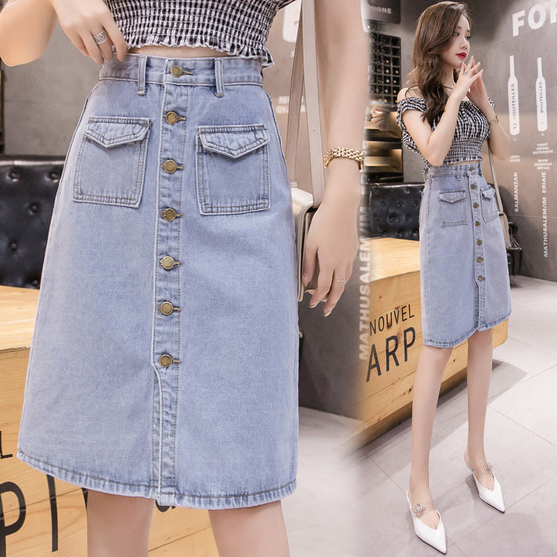 Made You Look High-Waist Denim Midi Skirt