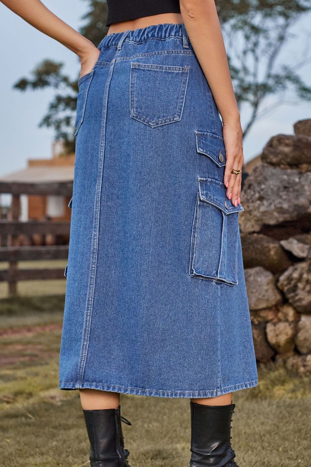 Free Spirit Slit Front Midi Denim Skirt