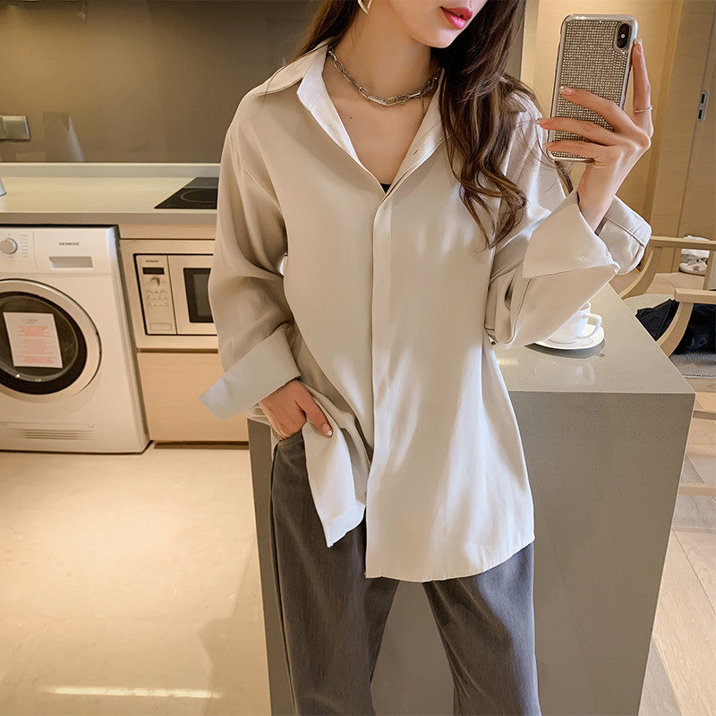 Retro  Satin Shirt  with Long Sleeves