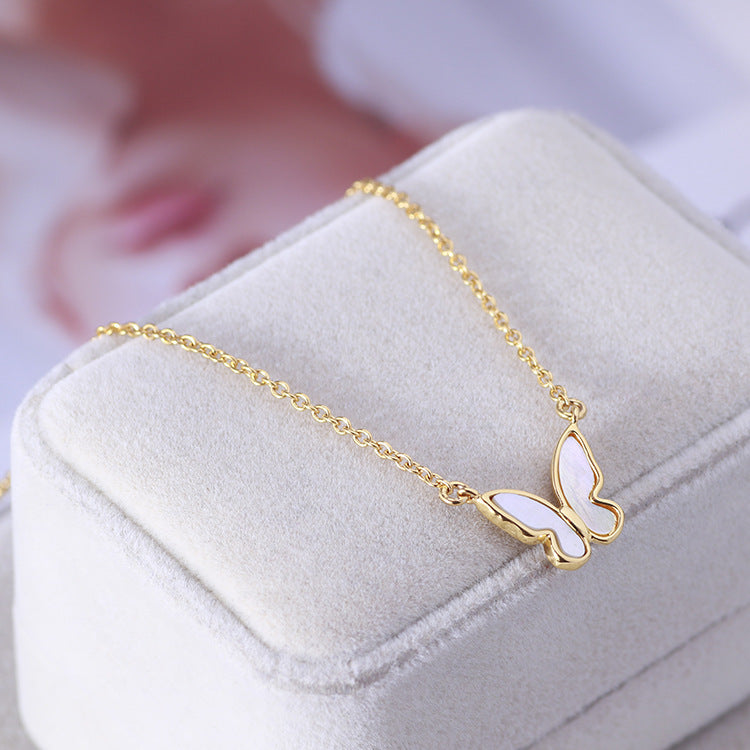 Natural Genuine Mother of Pearl Butterfly Delicate Gold Plated Clavicle Chain.