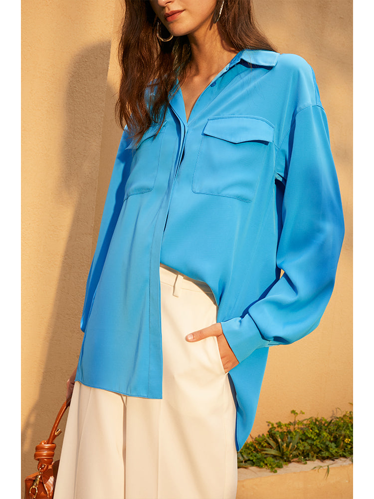 Silk Perfection Long Sleeve Plain Button Up Shirt