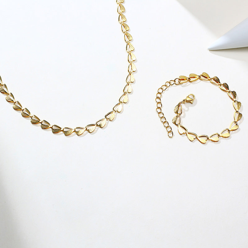 Golden Heart Leaves Chain Bracelet, Necklace or 2 Piece Set.