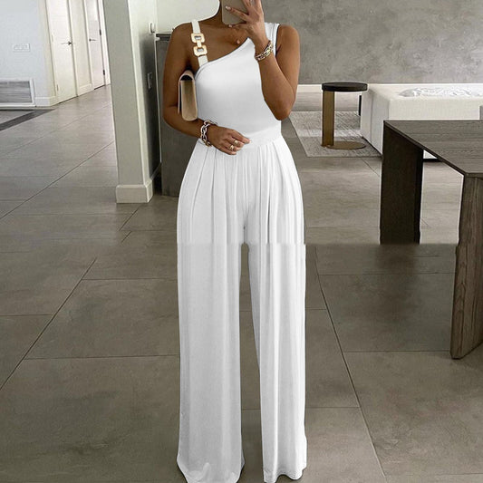 Gold Metal Buckle Vest Top High Waist Wide Leg Jumpsuit