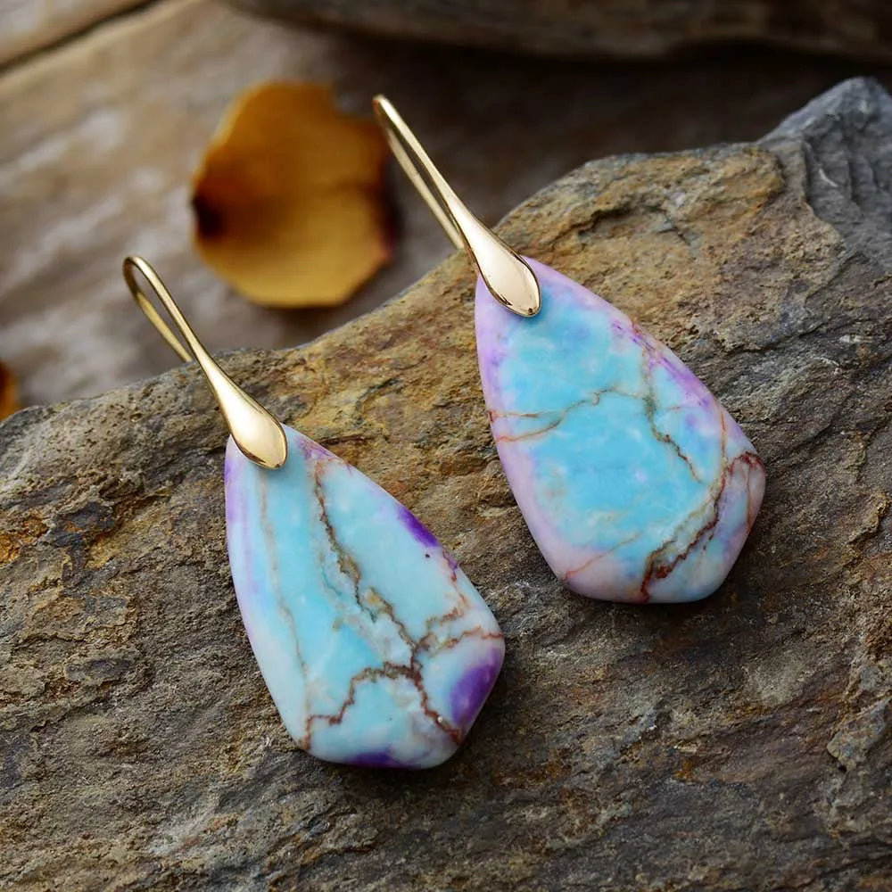 Jasper Stone Gold Plated Drop Hook Earrings.