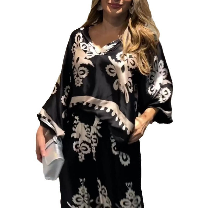 Irregular Pattern Print Long Sleeve Top And Trousers