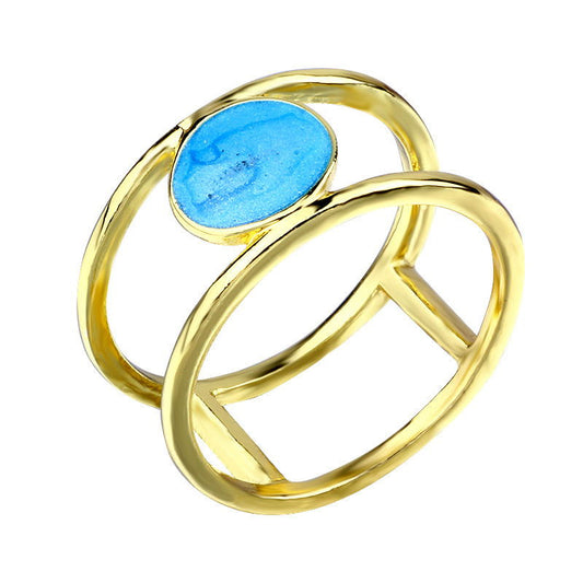 Unique Dome Turquoise Double Gold Plated Ring.