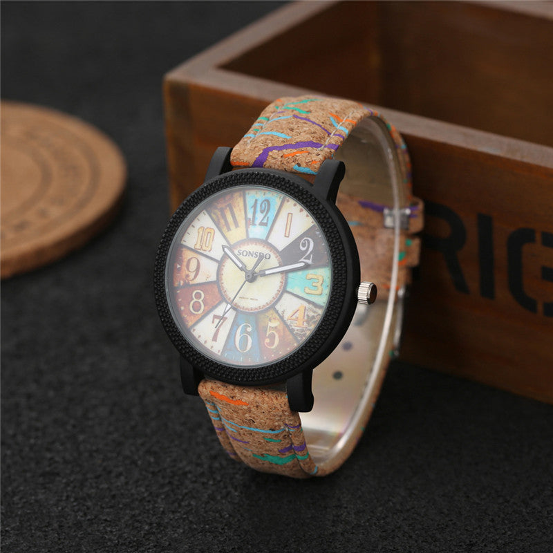 Colorful Vintage Quartz Wrist Watch with Leather Band