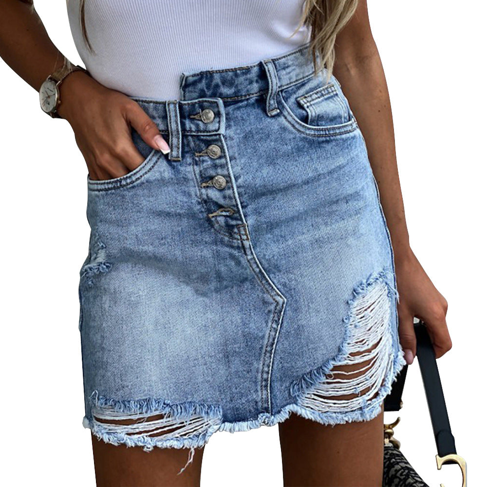 Retro Chic Denim Distressed Mini Skirt