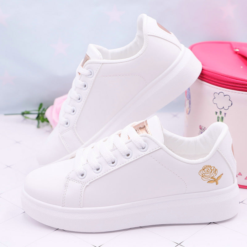 Korean Style Rose Embroidered Flat Bottom Sneakers
