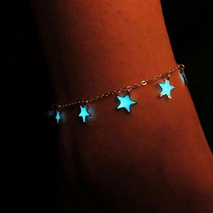 Blue Star Tassel Nighttime Luminous Anklet.