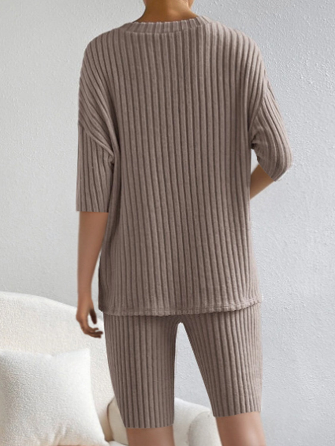 Snug Fit Ribbed V-Neck Top and Shorts Set