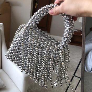 Sparkling Silver Bucket Tassel Handbag Handmade Chic - 2 Sizes