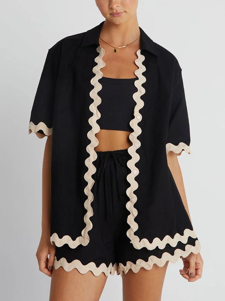 Summer Retro Short Sleeve Cardigan with Shorts