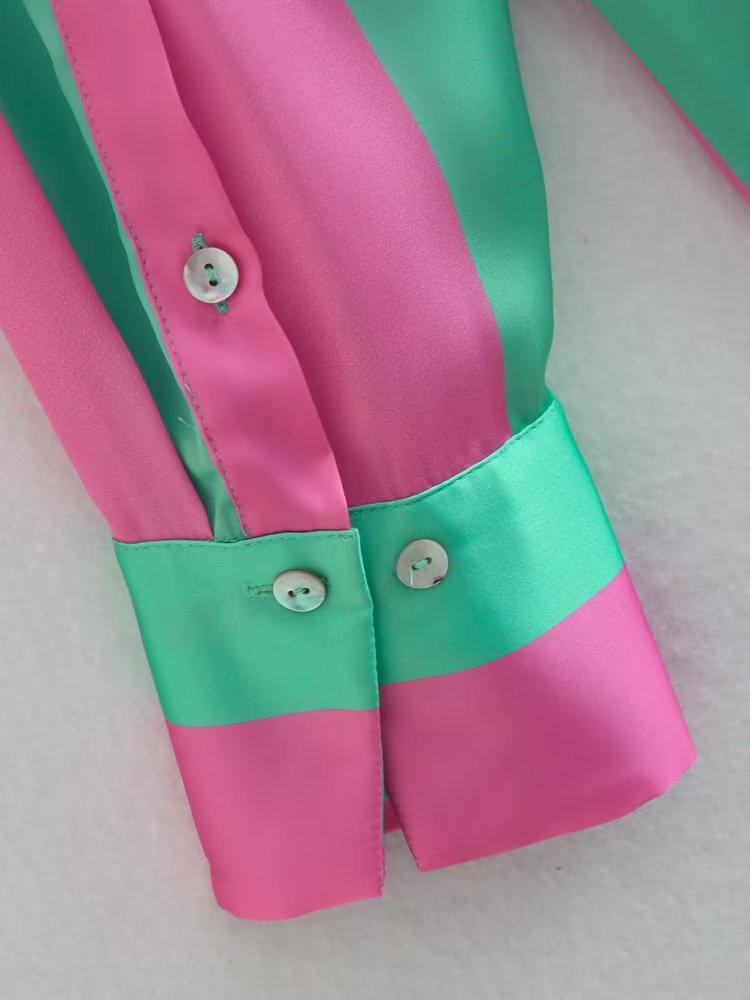 Striped Silk European Style Loose Printed Shirt