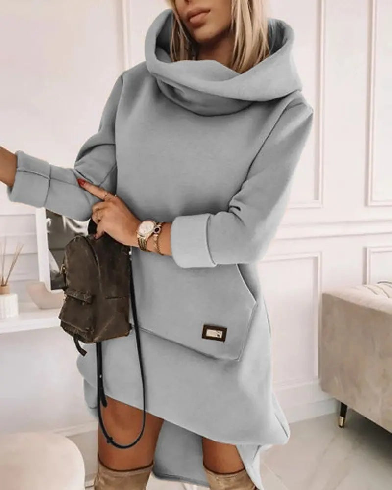 Unique Style Long Sleeve Hood Pocket Pullover Dress