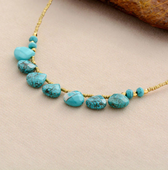 Boho Turquoise Beads Necklace Gold Beads.