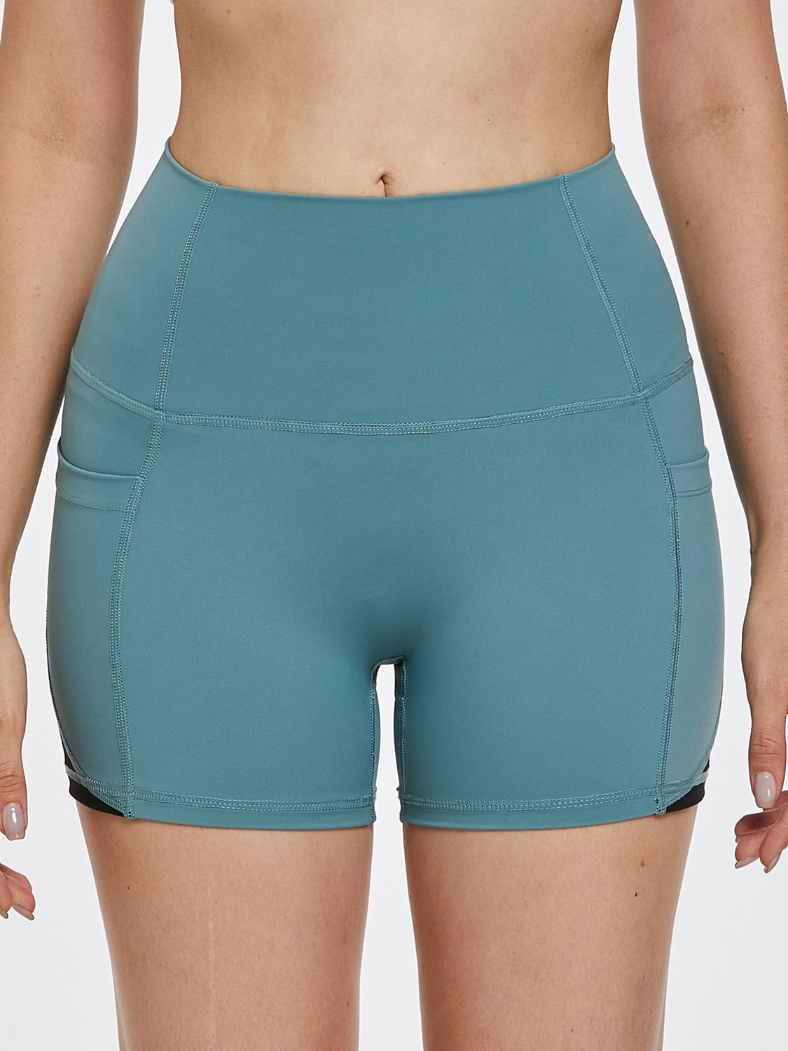 Two- Color High Waist Active Shorts w/ Packets