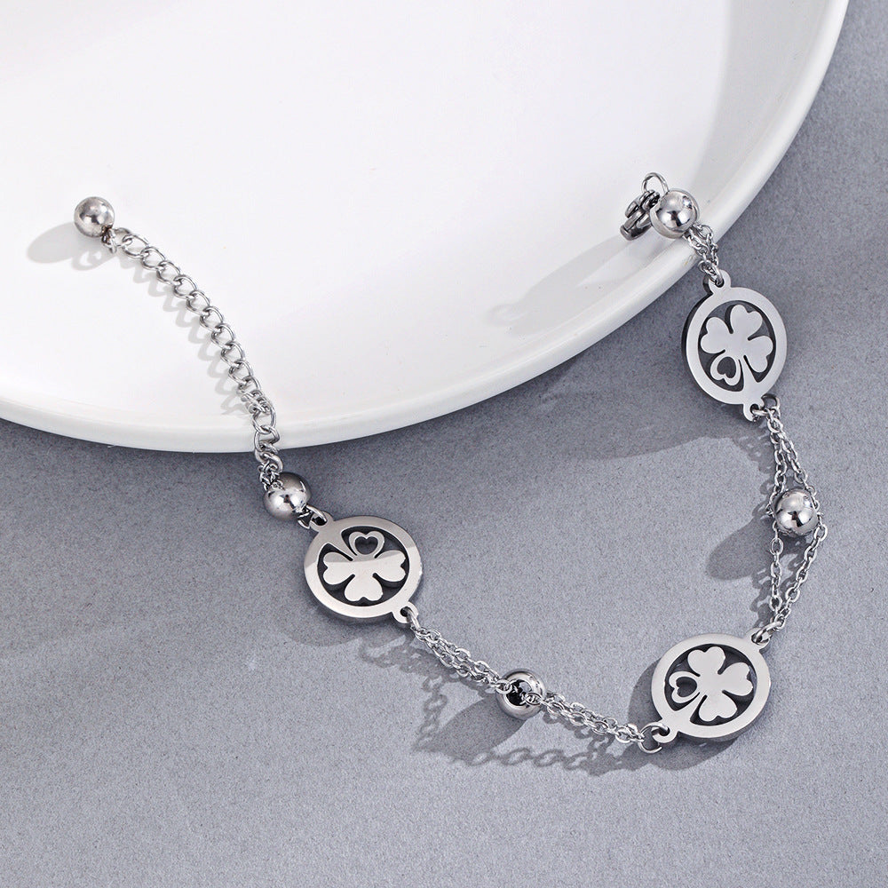 Silver Four-Leaf Clover Bracelet