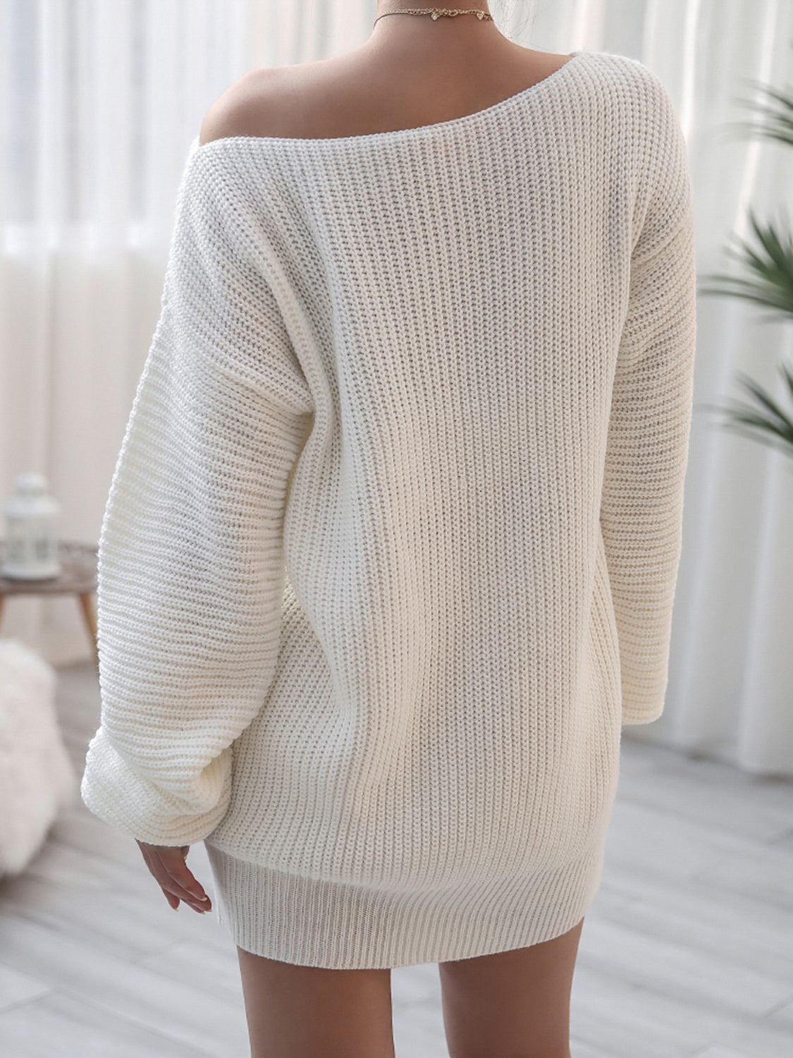 Stylish Rib-Knit Mini  Off Shoulder Sweater Dress
