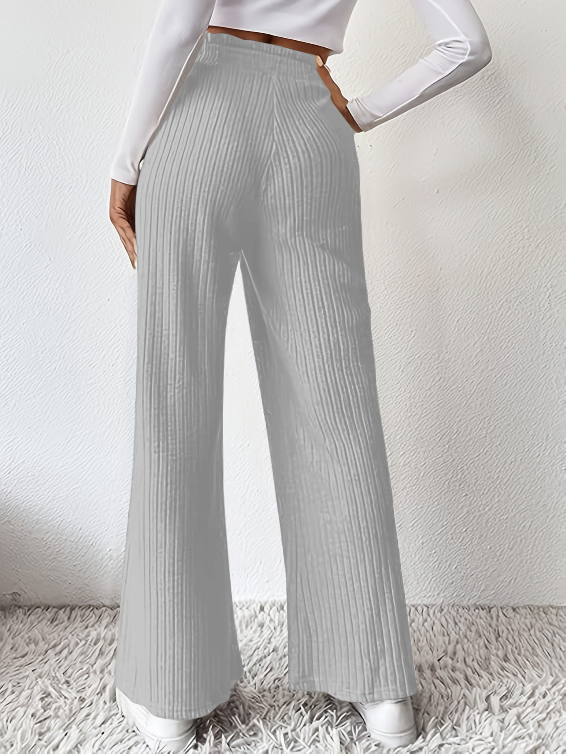 Cool Solid Color Ribbed High Waist Pants