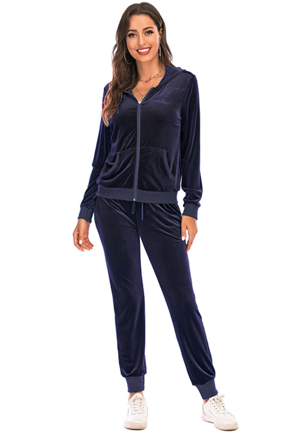 Luxe Velvet Zip-Up Hooded Jacket and Pants Set