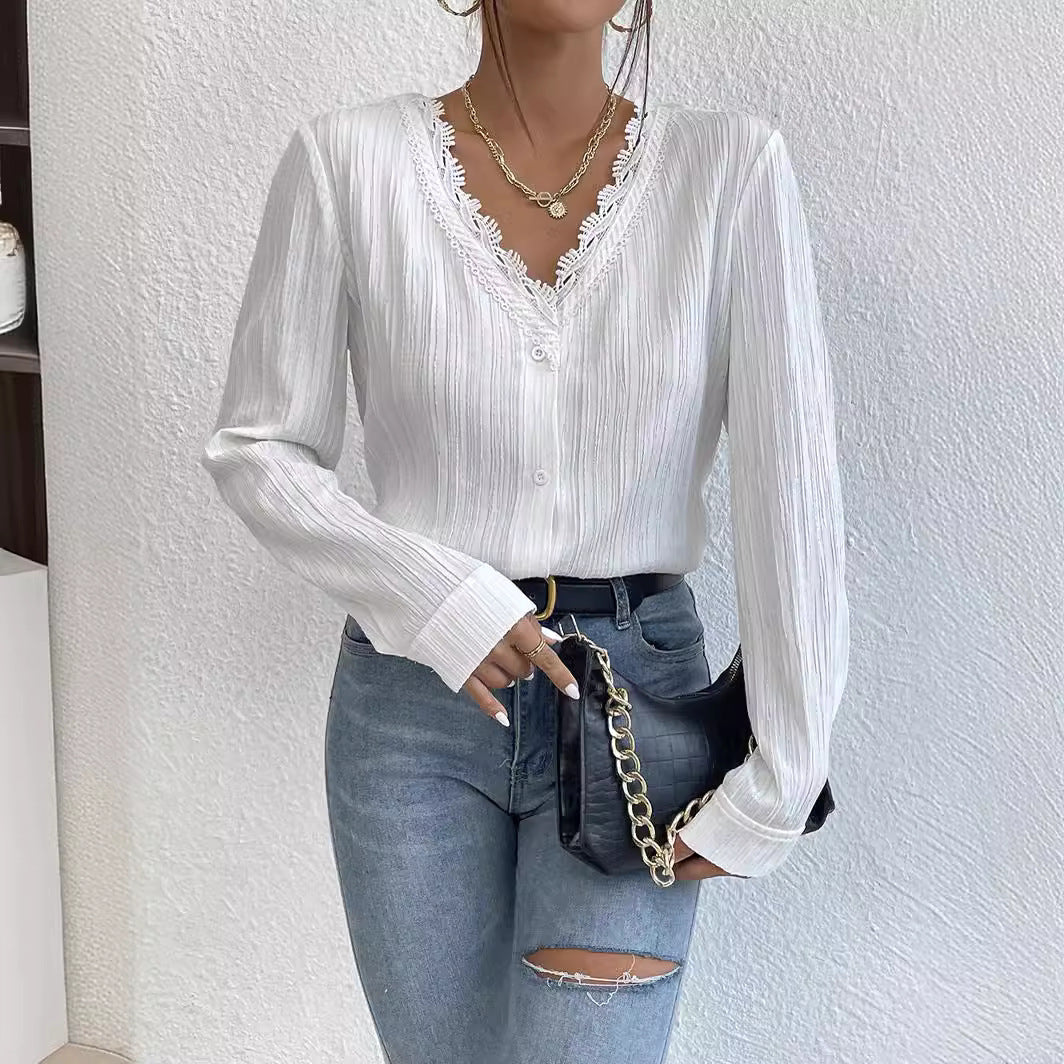 Modern Button-Up Lace Trimmed Shirt