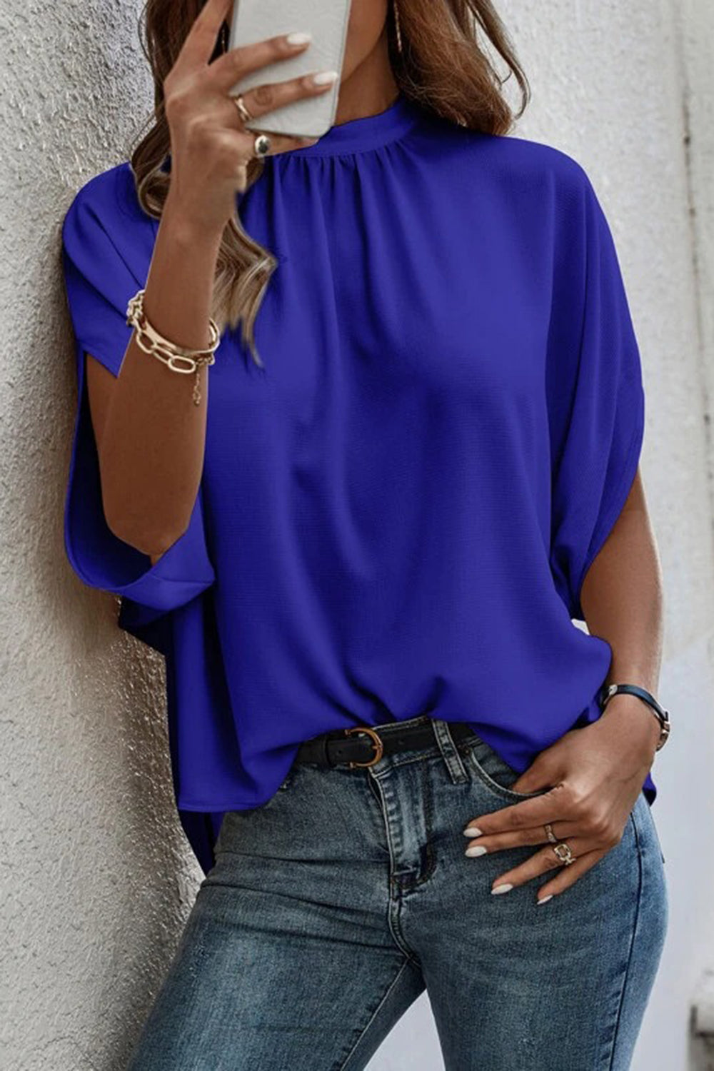 Classy Back-Tie Slit Half Sleeve Top