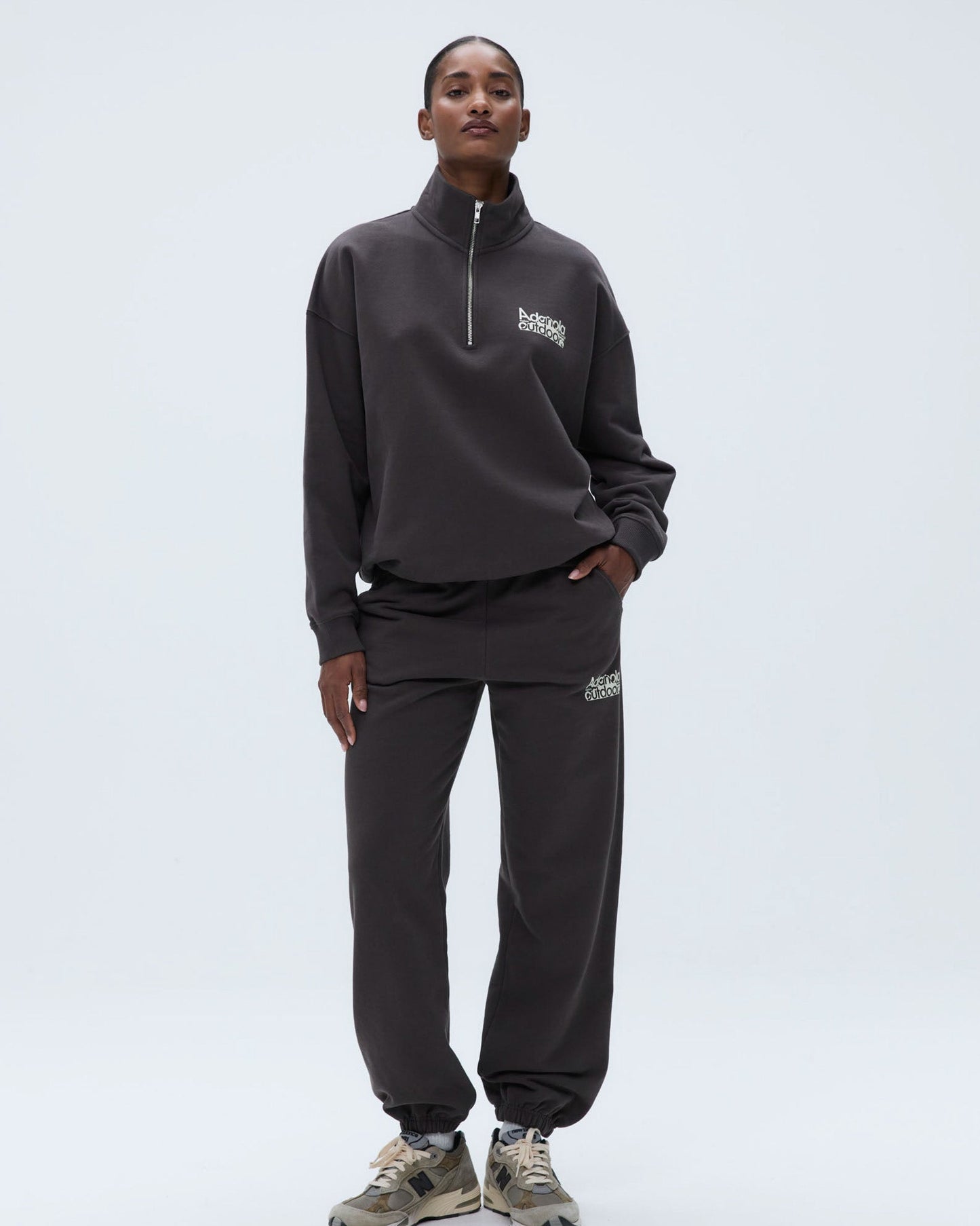 Trail Oversized Funnel Neck Zip Sweatshirt - Coffee Bean/Marshmallow White