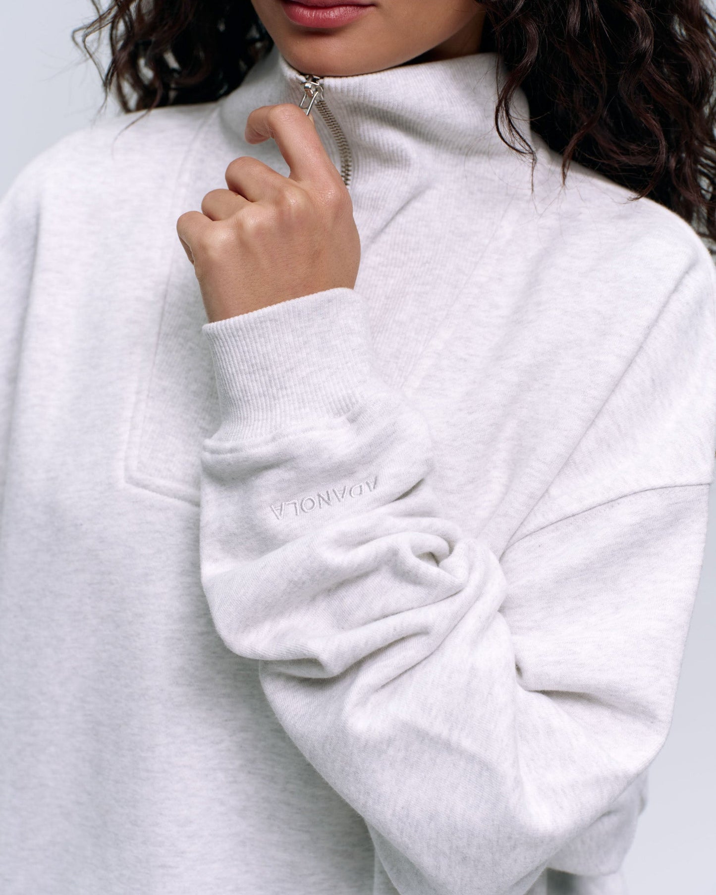 Relaxed Funnel Neck Zip Sweatshirt - Light Grey Melange