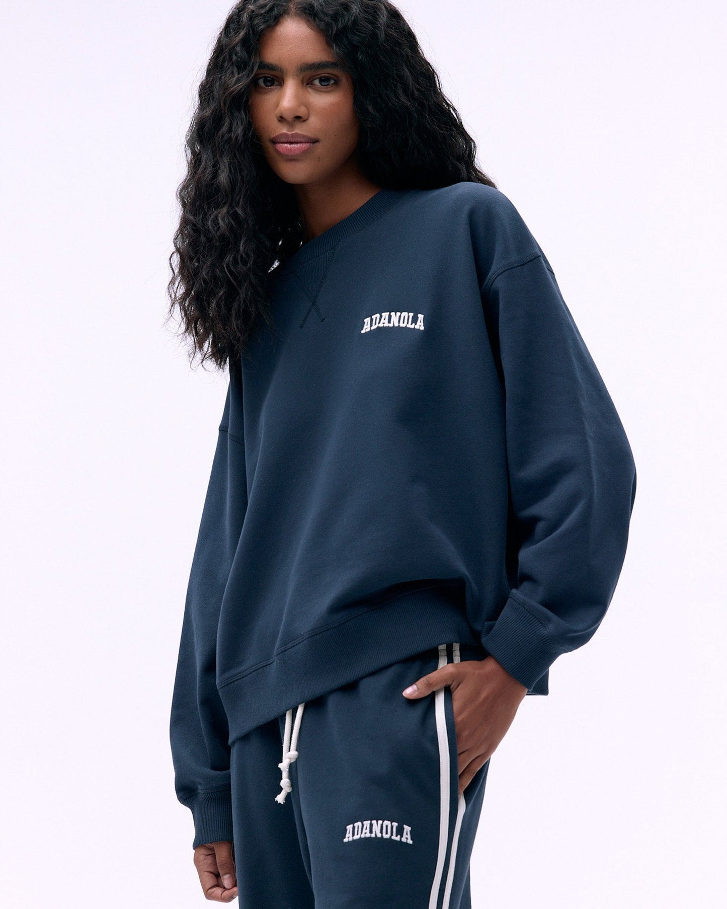Varsity Loose Fit Sweatshirt - Midnight Blue/Marshmallow White