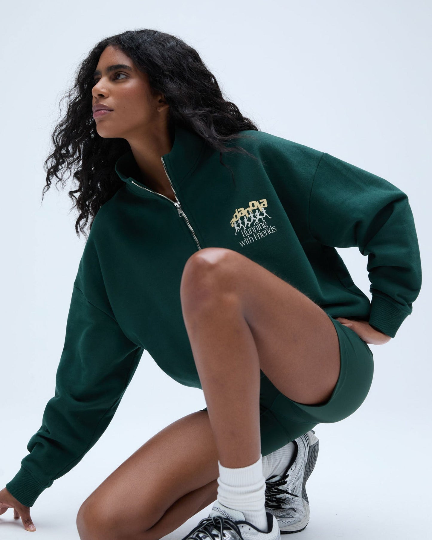 Runners Oversized Funnel Full Zip Sweatshirt - Pine Green
