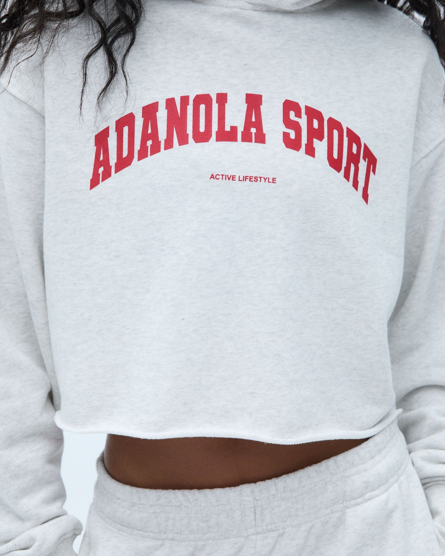 AS Raw Hem Crop Hoodie - Light Grey Melange/Classic Red