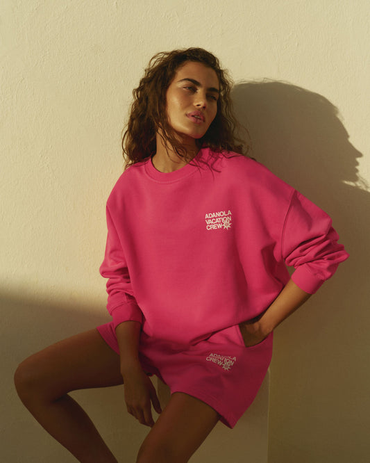Vacation Oversized Sweatshirt - Hot Pink/Marshmallow White