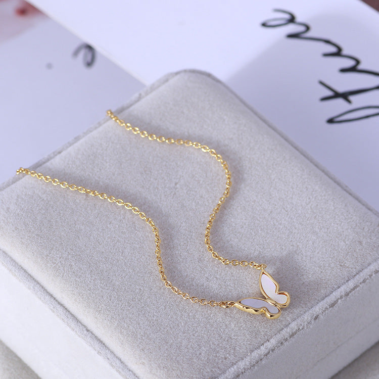 Natural Genuine Mother of Pearl Butterfly Delicate Gold Plated Clavicle Chain.