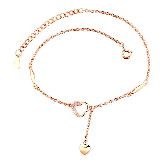 925 Sterling Silver Dainty Heart Anklet.