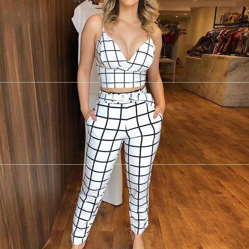 Checkered Print Slim Fit Summer Two Piece Sets