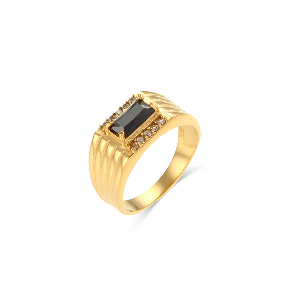 Popular And Fashionable CZ Stone Stainless Steel Gold Ring - Unisex.