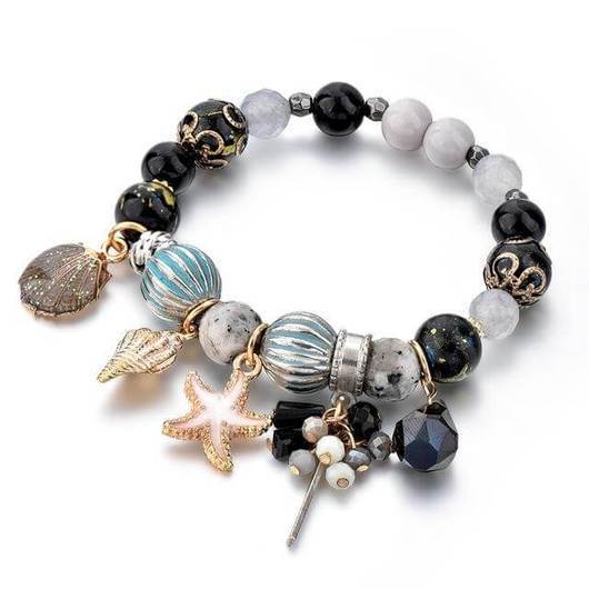 Black Natural Stone Beachy Shell Bracelet.