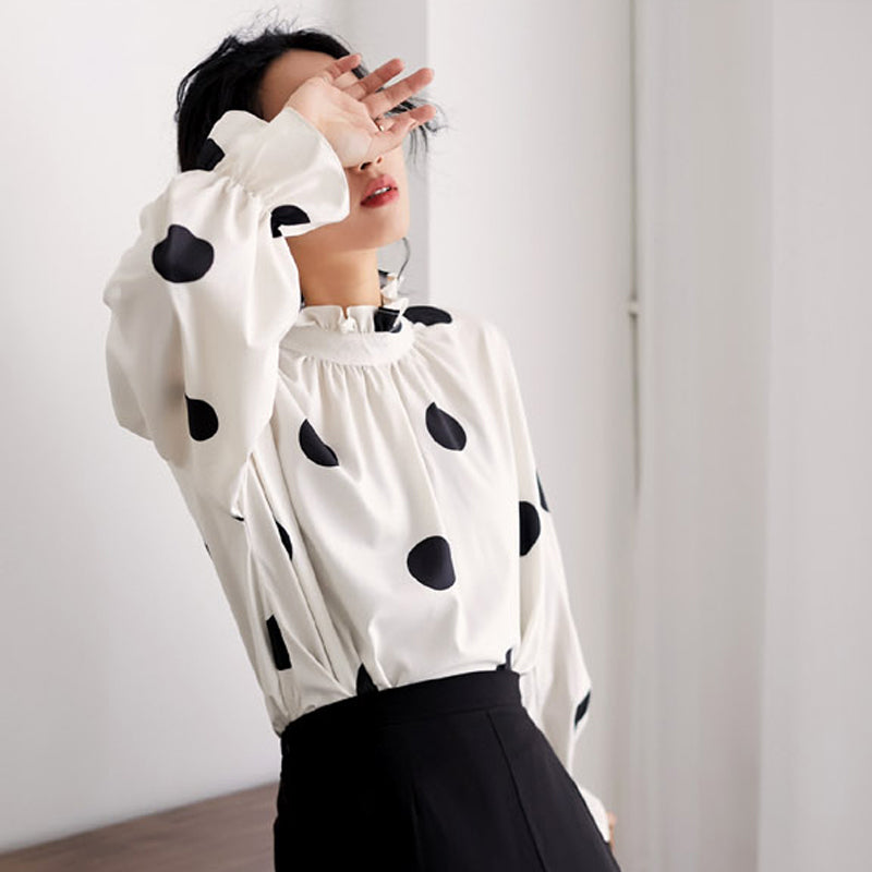 Boho Vibes Polka Fot Ruffled Collar Shirt