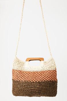 Chic & Versatile: Fame Color Block Double-Use Braided Tote Bag