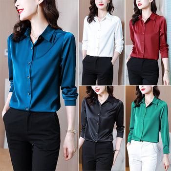 Luxe Silk Metal-Buttoned Long-Sleeved Shirt