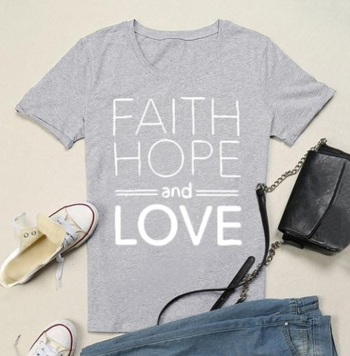 Faith -Hope- Love Cotton T-shirts with Short Sleeves