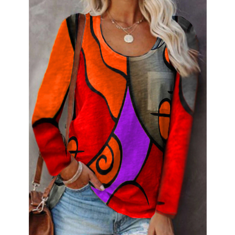 Artsy Multicolor Over-Size Blouse  with Long Sleeve