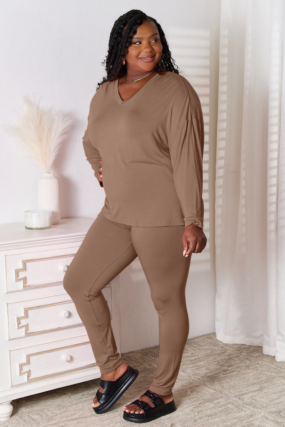 Relaxed Luxe V-Neck Soft Rayon Top and Pants Lounge Set