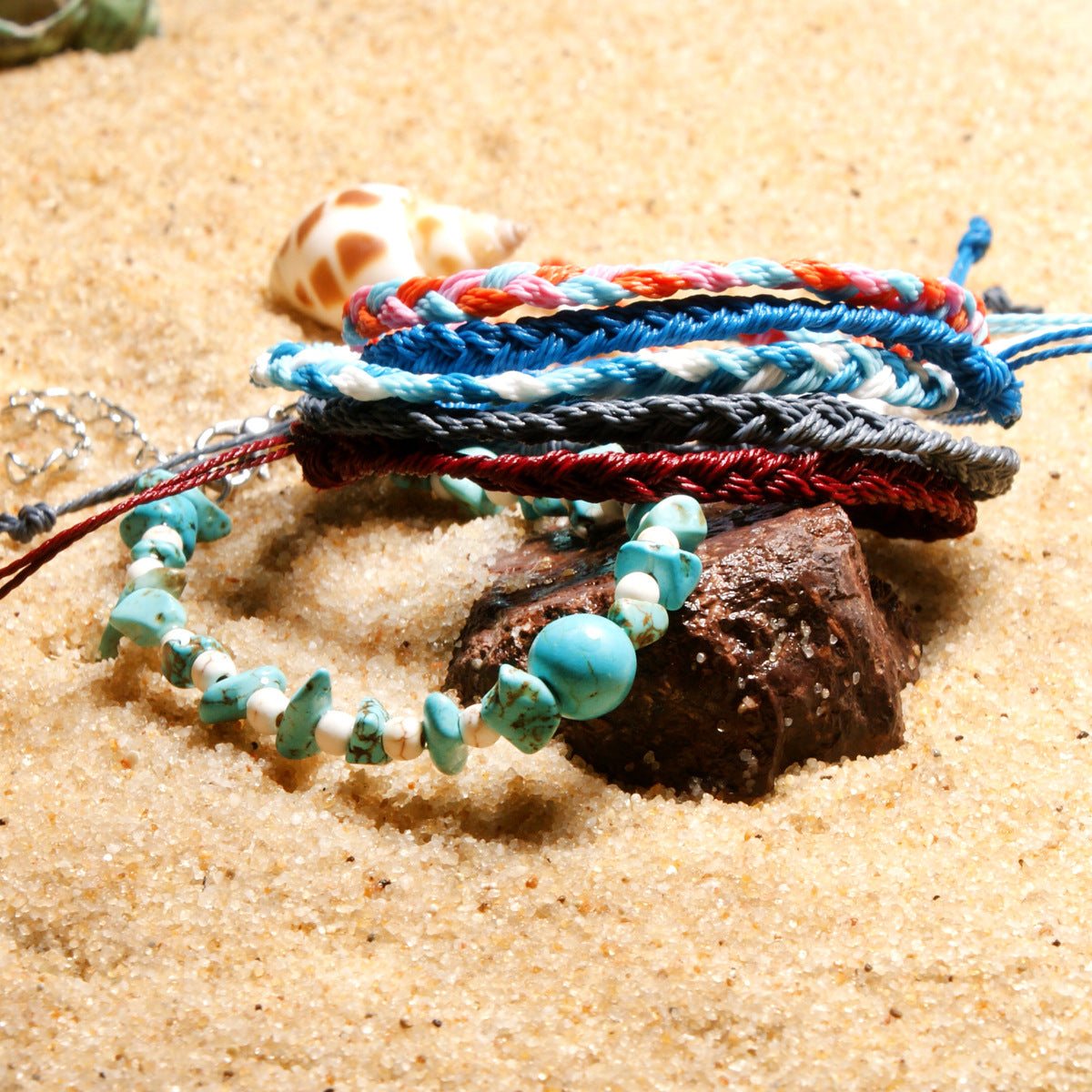 Natural Turquoise Stones Anklet - 2 pieces per order. Choose color.