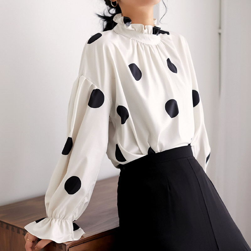 Boho Vibes Polka Fot Ruffled Collar Shirt
