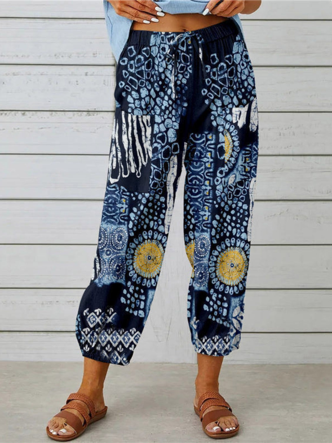Bohemian Printed Tied Cropped Capris Pants