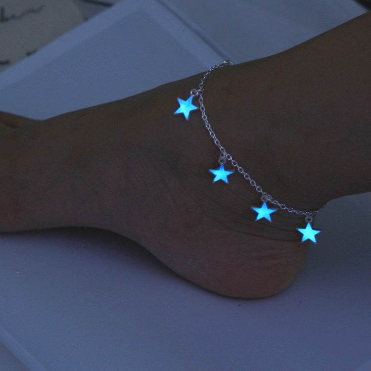 Blue Star Tassel Nighttime Luminous Anklet.