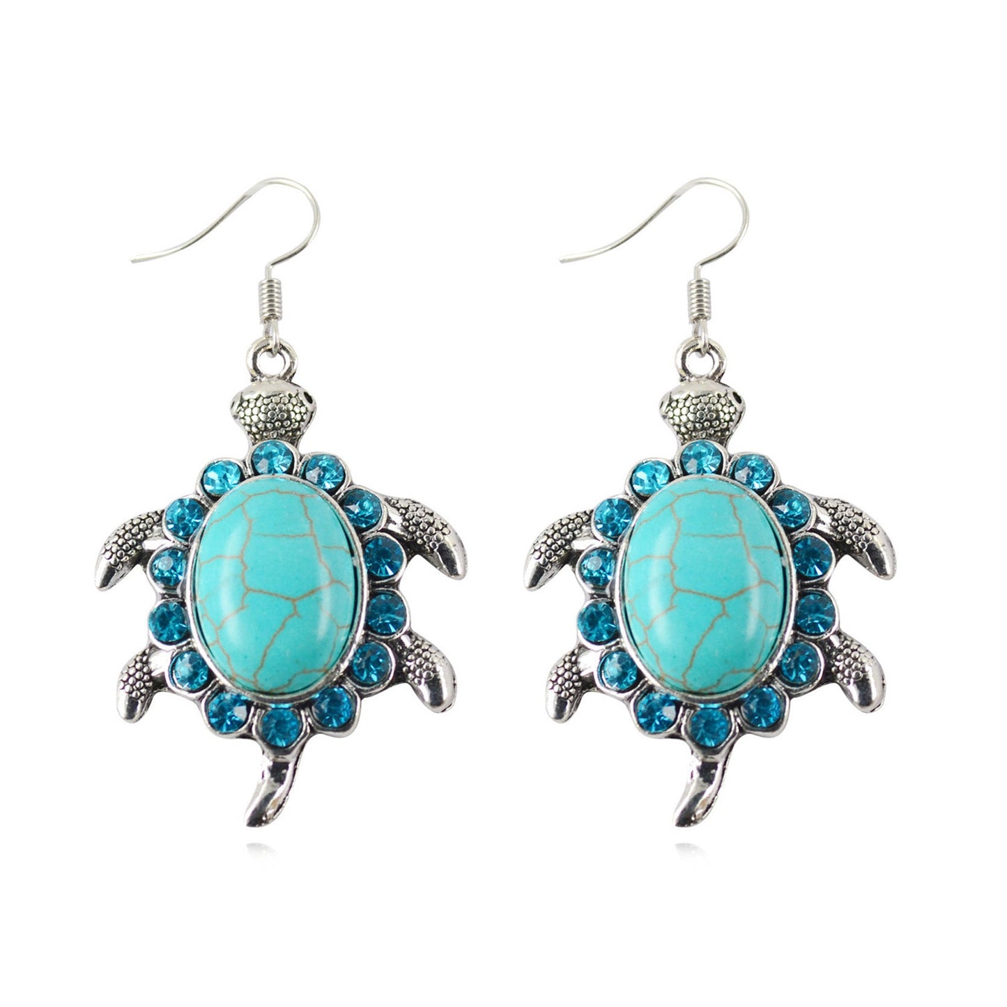 Cute Boho Turquoise Stone Turtles Drop Hook Earrings.