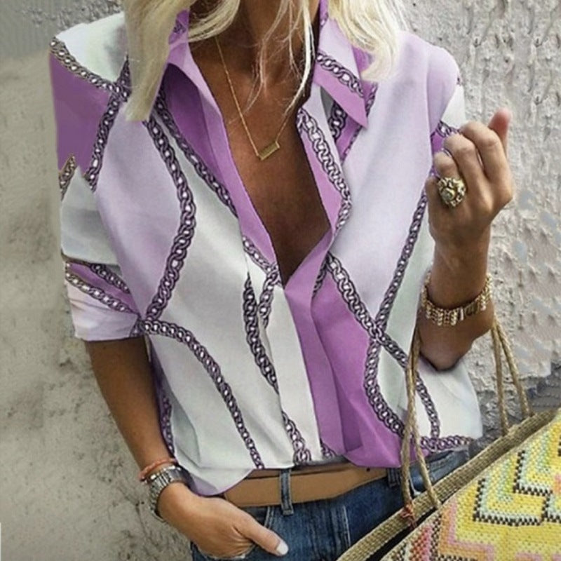 Relax Fit Chain Print Button Down Shirt